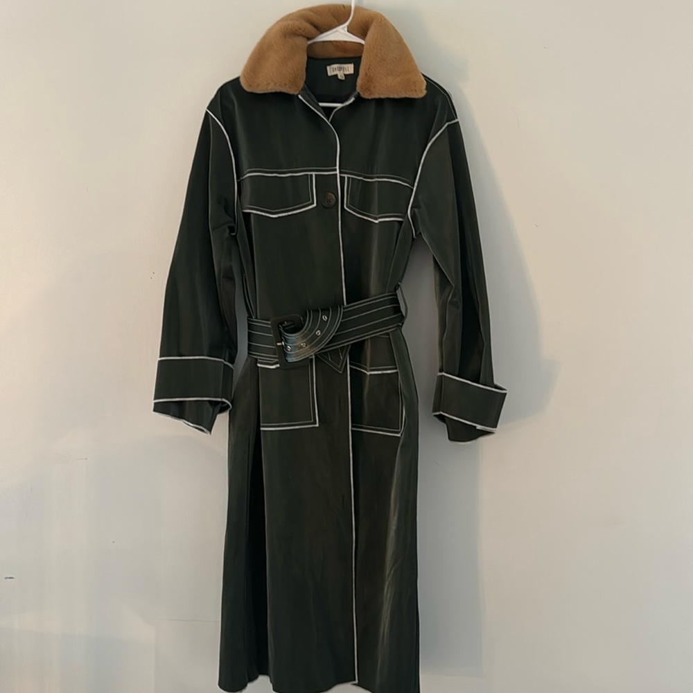 Gospell Trench Coat with Faux Fur Collar, XS
